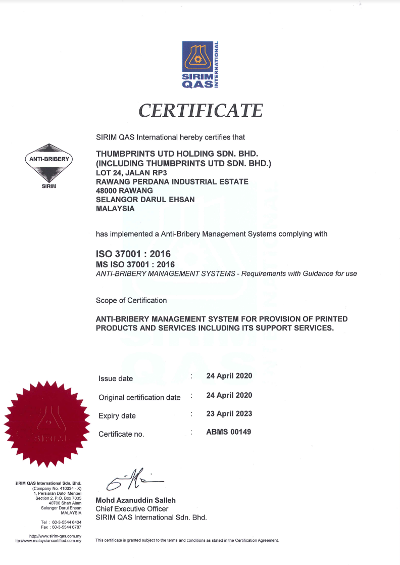 SIRIM ABMS Certification (24 April 2020-23 April 2023)